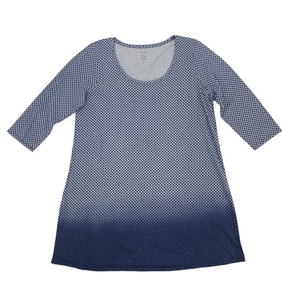 J. Jill Size Large Tall Pure Jill Ballet Sleeve Tunic True Navy Medallion Geo LT - Picture 1 of 10